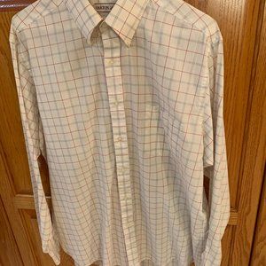 Oakton Ltd Mens Button Down Long Sleeve Shirt Red & Blue Plaid  Size 161/2 34/35